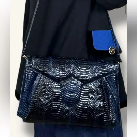 Fab Vtg J. Renee Electric Blue Snakeskin Shoulder Clutch Bag - Picture 15 of 15
